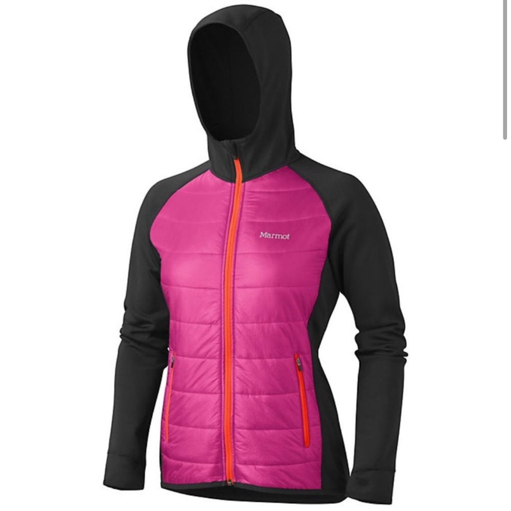 Marmot Variant Hooded Jacket Base Layer Zip Up Size Small Pink Black
